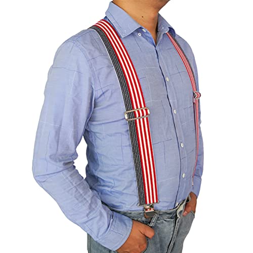 Image of MELOTOUGH Men's Suspenders Fully Elastic 2 inch Wide X back Heavy Duty Work Suspenders