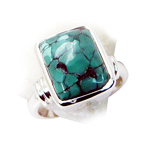 Bague rectangulaire en argent avec turquoise véritable, un lien éternel avec la nature - 5