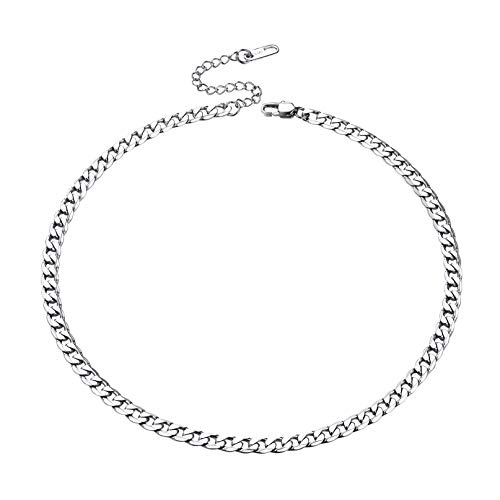 Bandmax Chaîne Femme Maille Gourmette Inoxydable 4mm Collier Ras de Cou Acier Ajustable 36cm