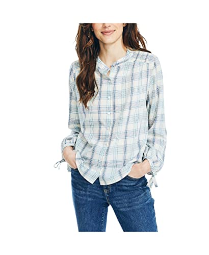 Nautica Women's Plaid Long-Sleeve Shirt, Marshmallow, Large #TOP25