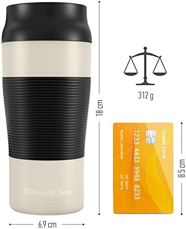 Termiczny Kubek To-Go - Odporny na przeciekanie, można myć w zmywarce i nie zawiera BPA | 360ml do kawy, Izolacja próżniowa ciepło + zimno | Herbata/podróżny ze stali nierdzewnej, picia (Cream White)