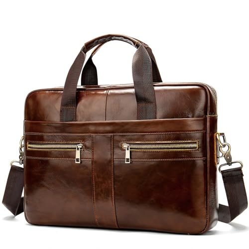 Leather Briefcase for Men, 15.6-16.1 inch Laptop Bag, Vintage Handmade Messenger Bag