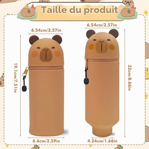 CYGMRFH Trousse Capybara avec Stylo à Noyau Noir, Porte-clés, Trousse 2 en 1 en Silicone Extensible, Papeterie Scolaire Kawaii, Cadeau pour Enfant, Fournitures Scolaires et Autocollants(C2) – vue 2