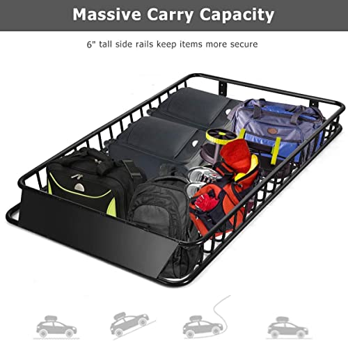 Goplus 64" X 39”X 6” Roof Rack Cargo Basket With Extension, Universal Rooftop Cargo Carrier With 150Lb Capacity, Car Top Luggage Holder Carrier For Suv, Truck #TOP2