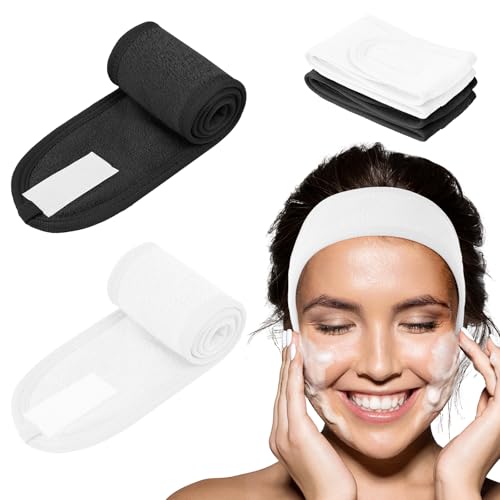 LOPHE Haarband für Make Up 2 Stück Set Kosmetik-Haargummis mit Klettverschluss Verstellbarer Haarriemen Geeignet für Sport Duschen und Make-up(Weiß + Schwarz)