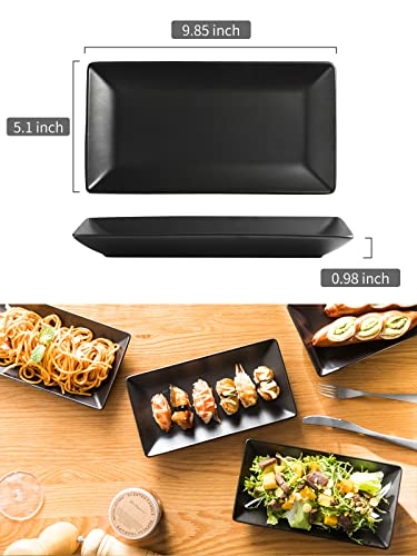 Lauchuh Serving Platter, 10” Serving Tray Porcelain Plates Rectangular Platters For Serving Food, Sushi, Dessert Cake, Appetizers, Meat, Microwave And Dishwasher Safe Set Of 4, Black #TOP2