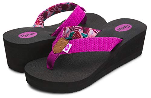 Floopi High Heel Wedge Sandals for Women-Comfort Yoga Mat Footbed for Support, Flip Flop Thong Platforms for Summer