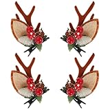 JIEYAO 4pcs Christmas Reindeer Antlers Hairpins Christmas Tree Hair Clips Deer Headband Hair Accessories Cute Ears Hair Barrettes for Women Christmas Party