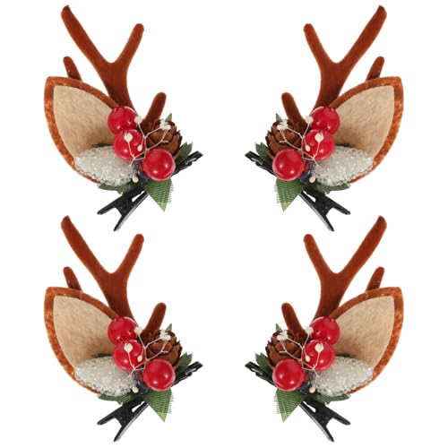 JIEYAO 4pcs Christmas Reindeer Antlers Hairpins Christmas Tree Hair Clips Deer Headband Hair Accessories Cute Ears Hair Barrettes for Women Christmas Party