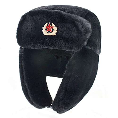 Sombrero Hombre Sombrero De Bombardero con Insignia Militar del Ejército Soviético para Hombres Y Mujeres, Sombreros Ushanka De Rusia, Gorros De Nieve con Orejeras De Piel De Conejo De IMI