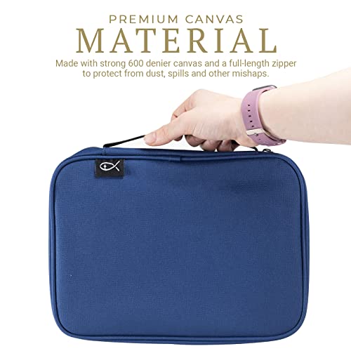 Divinity Boutique Canvas Bible Case - Navy Blue Bible Cover For Men And Women - Fabric Zippered Bag With Pockets For Compact, X And Xx-Large Books #TOP3