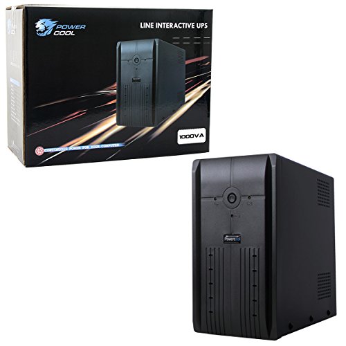 Powercool 1000VA Smart UPS Battery Backup – 600W Line-Interactive Uninterruptible Power Supply with AVR, RJ45 Surge Protection, 3× UK Outlets, 3× IEC, Generator Compatible | 12V 7Ah Battery