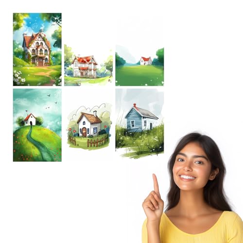 Image of SiddArtify Charming Cottagecore House Art Print Set - Sticker - 8x12 Inch - Pack of 6 Wall Room Decoration art Poster Prints