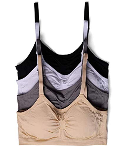 4 Pack Women's Ultra Soft Nylon One Smooth U Bralette Bralette Wireless Padded Basic Deep V-Neck Bra Top Sexy Everyday Bra (M, Black/Beige/Grey/White)