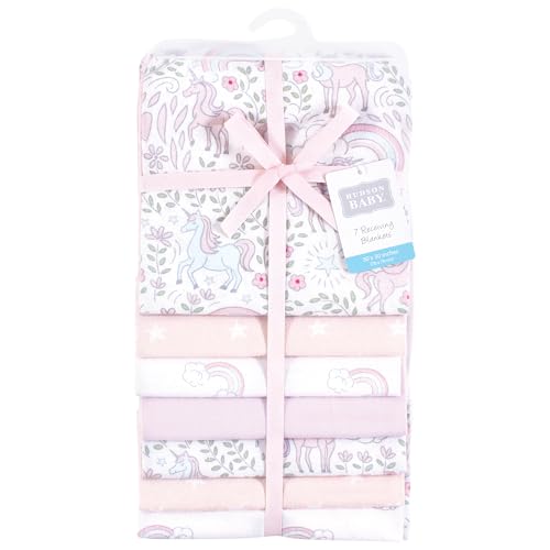 Image of Hudson Baby Unisex Baby Cotton Flannel Receiving Blankets Bundle, Dreamy Unicorn, One Size