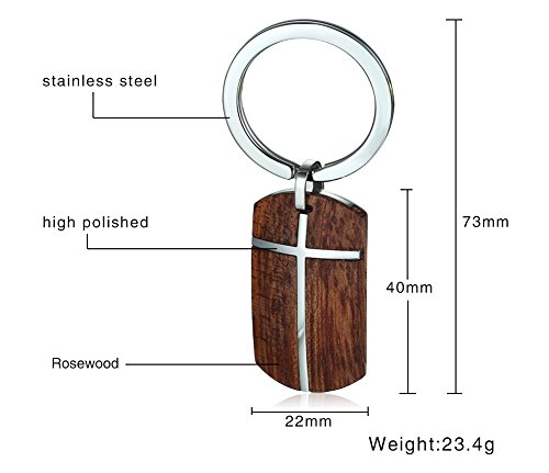 Stainless Steel Hawaiian Koa Wood Christ Cross Crucifix Keychain With Key Ring #TOP1