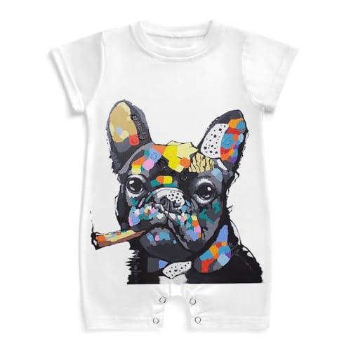 ベビー服 ロンパース フレンチブルドッグ 油彩 油絵 犬柄 新生児服 男の子 女の子 赤ちゃん服 半袖 0~24ヶ月 出産祝い プレゼント パジャマ 肌着 人気 幼児服 ルームウェア