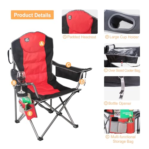 Northroad Oversized Camping Chair, Full Padded Outdoor Folding Chair Support 350 LBS, Heavy Duty Lawn Chair w/Cup Holder, Cooler Bag, Lumbar Support for Adult-Black by Northroad - Image 3