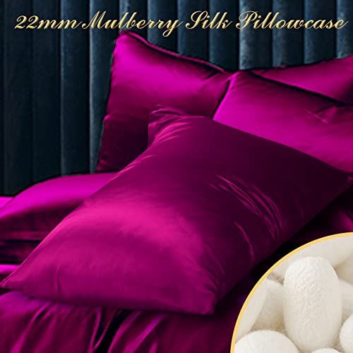 Smbeope 100% Mulberry Silk Pillowcase 2 Pack For Hair And Skin,With Hidden Zipper,Both Sides 22 Momme Natural Silk Pillow Cover,Soft Breathable & Smooth (Wine Red, Standard) #TOP3