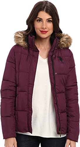 U.S. Polo Assn. Women's Hooded Puffer Jacket with Elastic Waist Tabs
