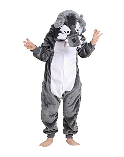 Suyu Unisex Children Animal Pajamas One-Piece Cosplay Sleepwear Onesies Pajamas Nightwear (10-12 Years, Wolf)