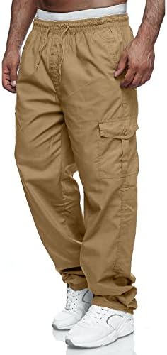 Men's Cargo Pants Relaxed Fit Sport Pants Jogger Sweatpants Drawstring Outdoor Trousers with Pockets Khaki L