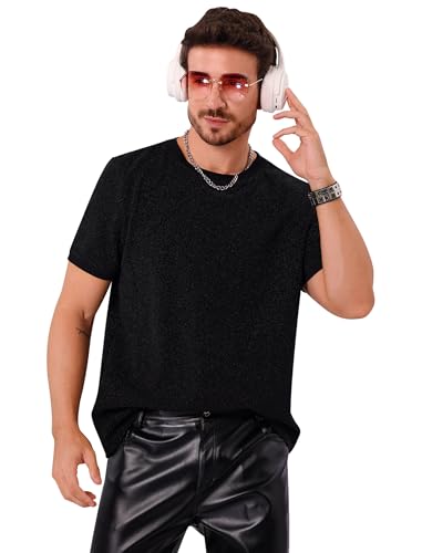 Men's Shiny Shirts Sparkly Tee Short Sleeve Glitter T-Shirt Rave Party Nightclub Top