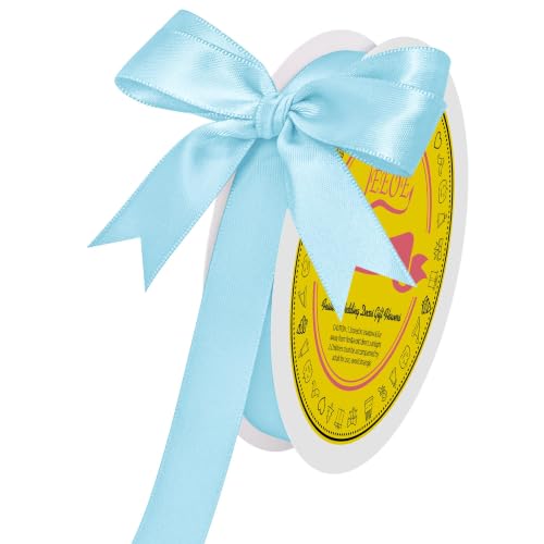 Image of Double Face Light Blue Satin Ribbon 5 /8 inch X 50 Yards Polyester Light Blue Ribbon for Gift Wrapping Very Suitable for Weddings Party Invitation Decorations and More