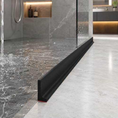 Image of Shower Water Barrier 2 Metre, Black Silicone Shower Threshold Water Dam 5cm, Bathroom Water Stopper Strip with Waterproof Adhesive, Wet & Dry Floor Separation, Easy Cut to Fit