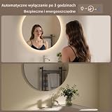 Lustro łazienkowe LED 60 cm okrągłe S'AFIELINA, lustro z LED do łazienki, lustro łazienkowe z oświetleniem LED, antypara, ściemniane, 3 barwy światła, pamięć, IP65