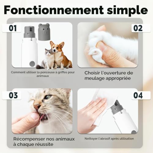 TULAMORIY Lime à Ongles pour Chien et Chat,Ponçage Silencieux,3 Vitesses,Ponceuse Confortable pour Soins des Ongles à Domicile,Coupe-Ongles pour Adaptée Toutes Tailles d'animaux – vue 6