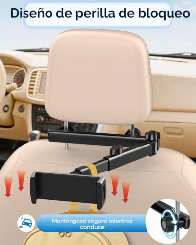 Soporte tablet coche reposacabezas giratorio 360 con brazo extensible ajustable 6