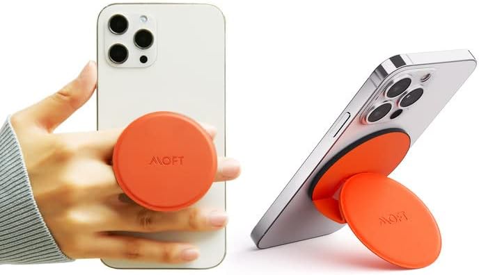 MOFT Universally Compatible Magnetic Phone Grip Stand, 360° Rotation Adjustable Angles, Pocket-Friendly for Andriod, iPhone and All Smartphones,Orange