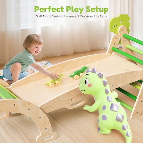 Montessori 9-in-1 Foldable Indoor Climbing Frame for Toddlers 1-3,Wooden Climber Set with Soft Safety Cushion, Arch, Ramp, Ladder & Slide,50kg Capacity - Image 4