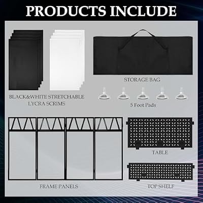 Portable DJ Booth Facade Stand, Foldable DJ Table 40 x 20 x 45 Tabletop, DJ Facade Station for DJ Controller, Mixer & LaptopEvents&Parties Includes Carry Bag&Two Metal Corner Tables.