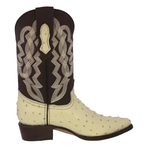 Texas Legacy Mens Off White Western Cowboy Boots Ostrich Quill Print Leather J Toe2