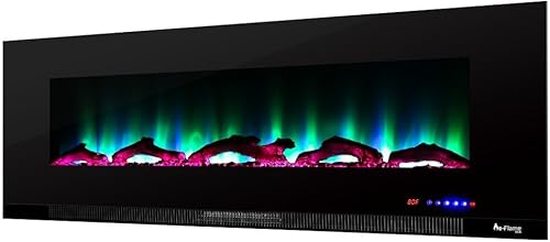 Miniatura 9 de Livingston - Estufa eléctrica LED 3D de montaje en pared de 60 pulgadas con temporizador y control remoto, efecto de registro y fuego 3D