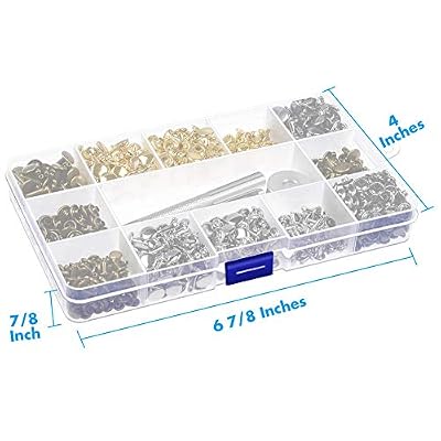 Paxcoo 480 Sets 3 Sizes Leather Rivets Double Cap Rivet Tubular Metal Studs with 3 Pieces Setting Tool Kit for Leather Craft Repairs Decoration, 4 Colors