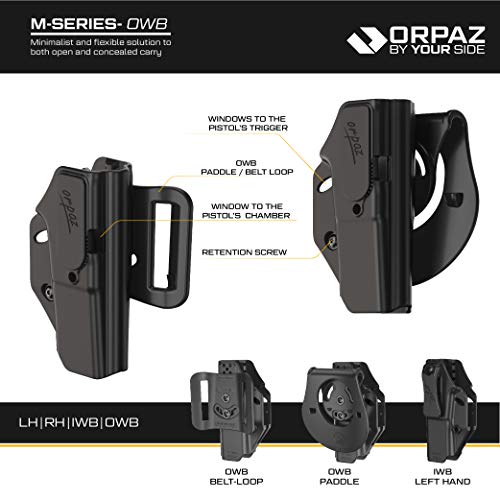 Orpaz M Series Compatible With Glock 19 Iwb Holster, Left-Handed Holster With Iwb Belt Clip And Owb Belt-Loop Attachment #TOP5