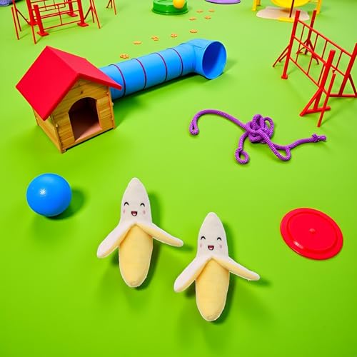 Cldaisy Quietschspielzeug für Welpen, Plüsch, Banane, Quietschspielzeug, Gelb, 2 Stück