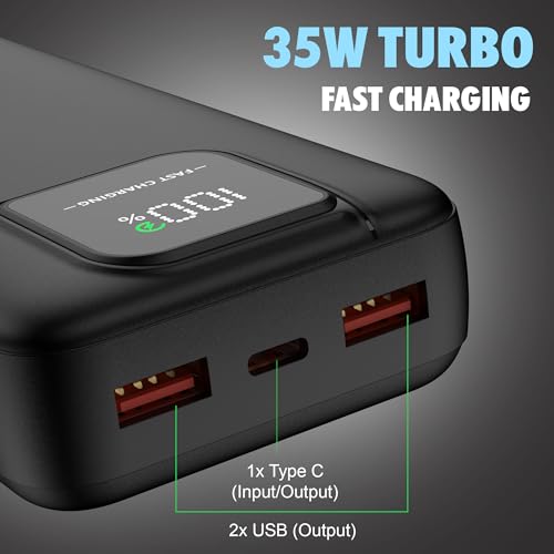 Kratos 20000mAh 35W Turbo Fast Charging Power Bank | Dual Output | PD + QC Compatible | Two-Way Fast Charging | for MacBook Air, iPhone, Samsung, Android & More (Black) view 2