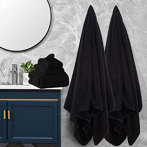 Junsey Black Bath Towels Set Of 6, Bathroom Towels 27X55In Quick Dry Towel Set 600 Gsm Microfiber Towels Super Soft Absorbent Shower Towels For Bathroom Hotel Spa Gym Camping Beach #TOP5