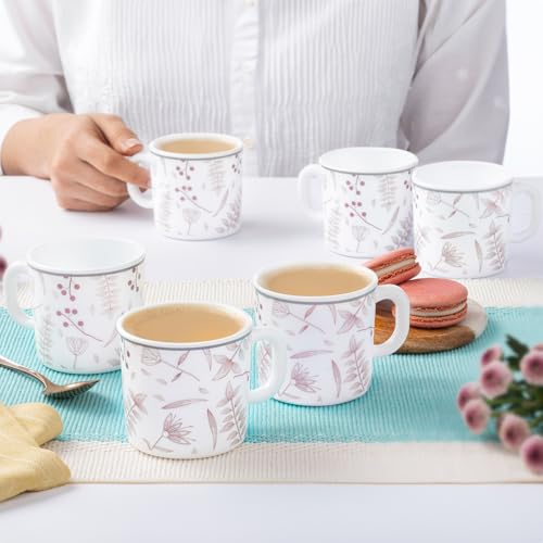 Image of Larah by BOROSIL 180ml x 6pc Opalware Grandeur Tea /Coffee Mug Set, Microwave & Dishwasher Safe Embossed Design Crockery Set Ideal for Daily Use & Gifting