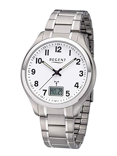 Preisvergleich Produktbild REGENT Herren Funkuhr Titan Analog-Digital mit Gliederarmband 1501568