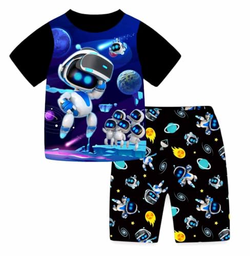 Summer Astro Bot Pyjamas Boys Girls Roz Pjs Kids Soft Pajamas Game Cartoon Movie Nighties Sleepwear 5-12 Years (UK, Age, 7 Years, 8 Years, Regular, black)