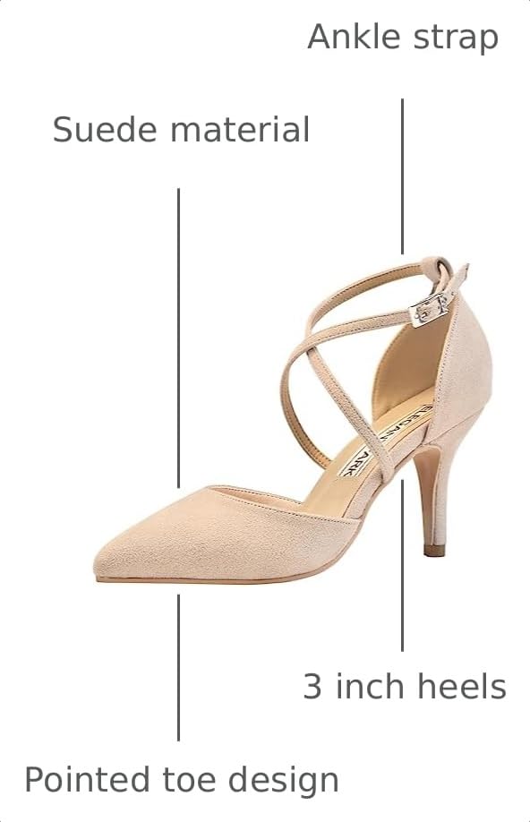 Image of ELEGANTPARK Pointed Toe Heels for Women Satin Strappy Wedding Dress Shoes | Adjustable Buckle, 3 inch Stable Heel, Closed Toe Pumps for Bride, Wedding Guest, Bridesmaid, Evening, Cocktail Party, Formal