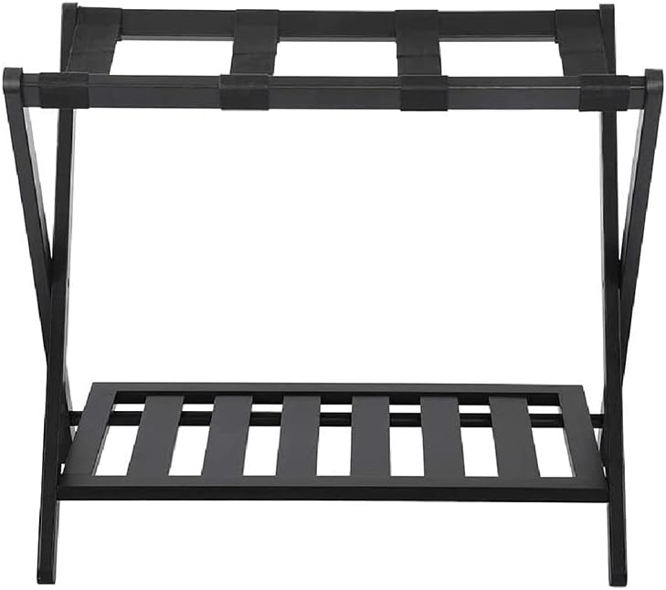 Solid Wood Multifunctional Clothes Rack Foldable 2 Tiered Suitcase Rack with Easy Assembly for Hotel Apartment ,Luggage Rack Guest Room Luggage Rack(63X45X50CM)