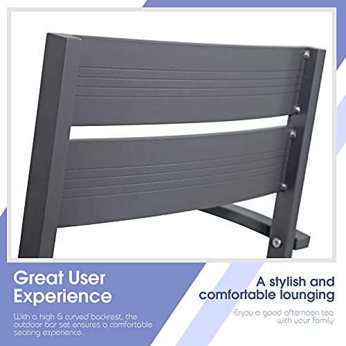 Soleil Jardin Outdoor Aluminum 5-Piece Bar Set, Dining Bistro Pub Set, Patio Bar Height Chairs With Cushion & Slatted High Top Table For Backyard Garden Pool, Dark Grey #TOP6