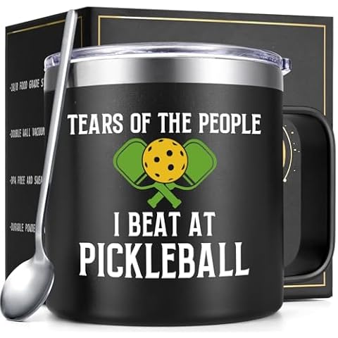 Lifecapido Pickleball Gifts, Tears of the People I Beat at Pickleball 14 oz Insulated Coffee Mug, Birthday Christmas Gifts for Pickleball Lovers, Pickleball Players, Pickleball Coach, Black Cover