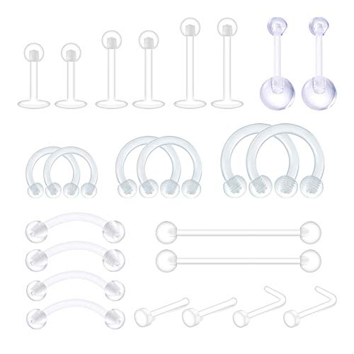 D.Bella Körperpiercing Retainer Plastik Lippenpiercing Zungenspiercing Stecker Augenbrauen Labret Retainer Tragus Helix Cartilage Lippe Nasen Piercing Bauchnabelpiercing Retainer